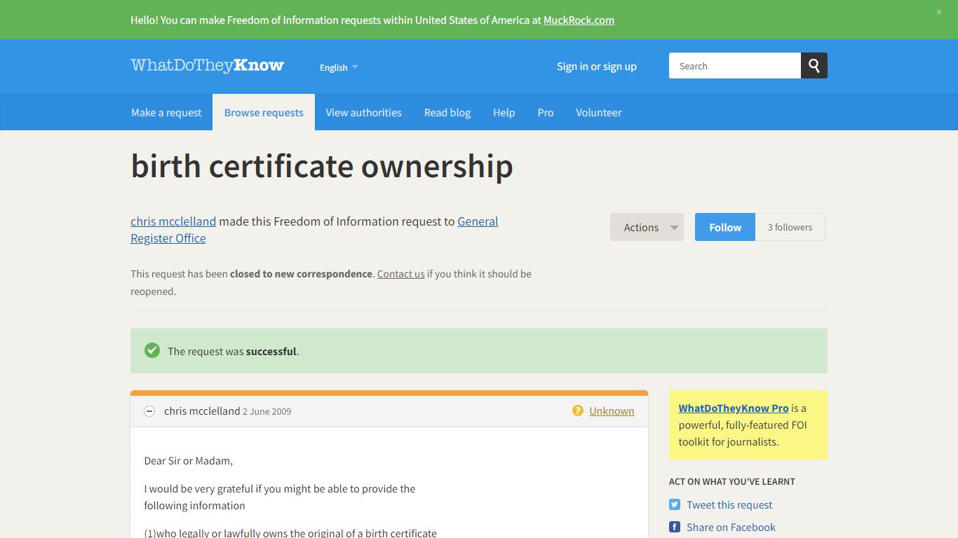 birth certificate ownership - a Freedom of Information request to ...